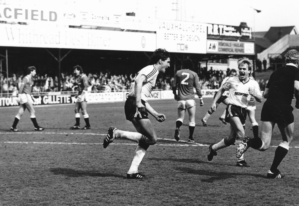 Mick Harford celebrates a goal